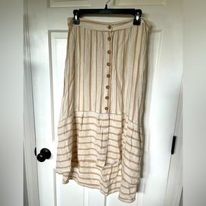 Striped Tan and Brown Button Down High Low Skirt